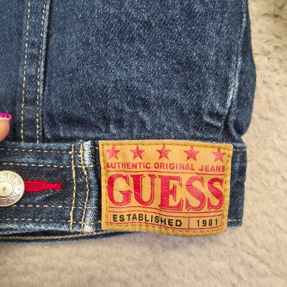 Vintage Guess Jacket Girl 6 Blue Denim‎ Dark Wash Classic Western Trucker Y2K
